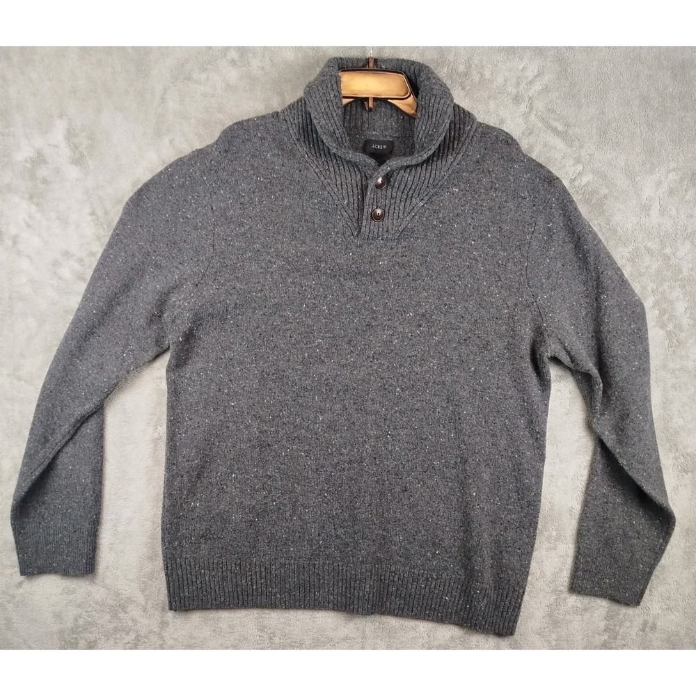 J.Crew Shawl Collar Merino Wool Gray Speckled Sweater Mens XL‎ Rugged Fall